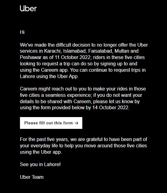 Uber stops operations in most cities in Pakistan 2 Uber Announced stop operation in Pakistan